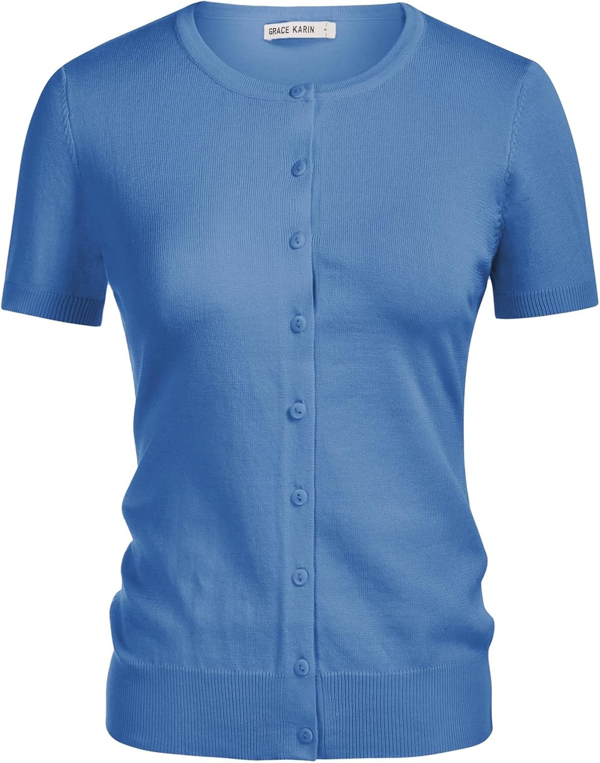 image:imageGRACE KARIN Women Short Sleeve Cardigan 2026 Summer Knitted Sweater Tops Basic Crew Neck Crop OutfitsBlue