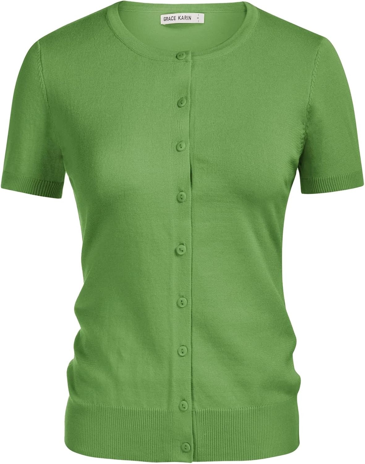 image:imageGRACE KARIN Women Short Sleeve Cardigan 2026 Summer Knitted Sweater Tops Basic Crew Neck Crop OutfitsForest Green