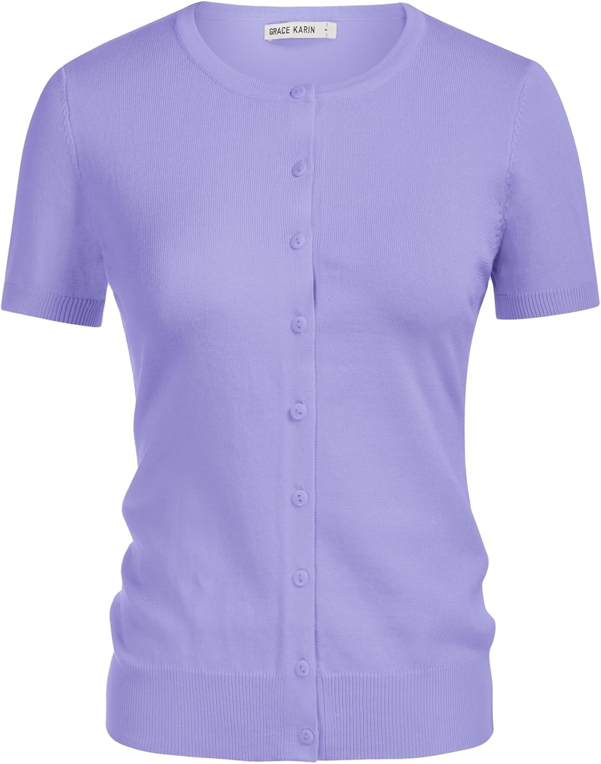 image:imageGRACE KARIN Women Short Sleeve Cardigan 2026 Summer Knitted Sweater Tops Basic Crew Neck Crop OutfitsLight Purple