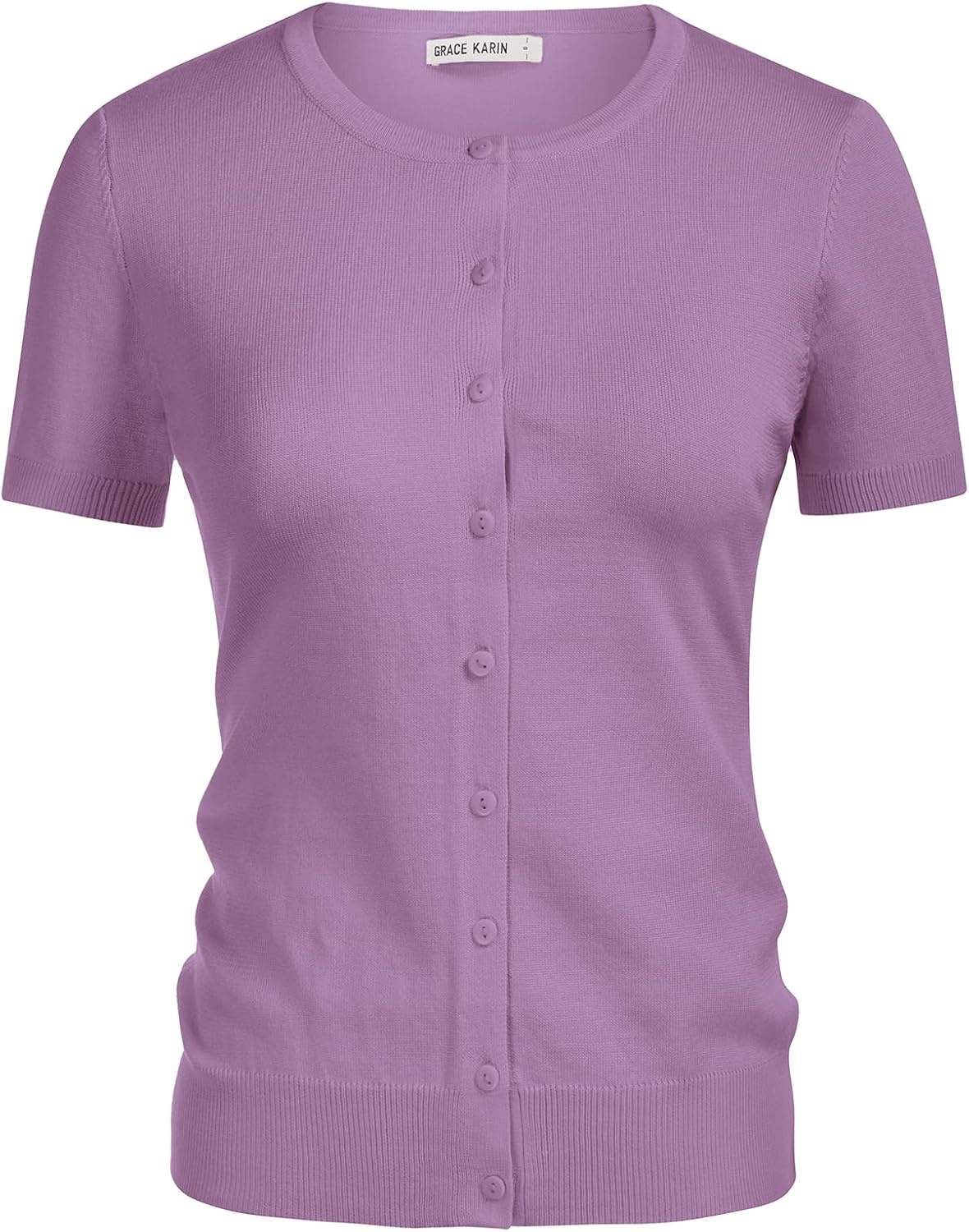 image:imageGRACE KARIN Women Short Sleeve Cardigan 2026 Summer Knitted Sweater Tops Basic Crew Neck Crop OutfitsPurple