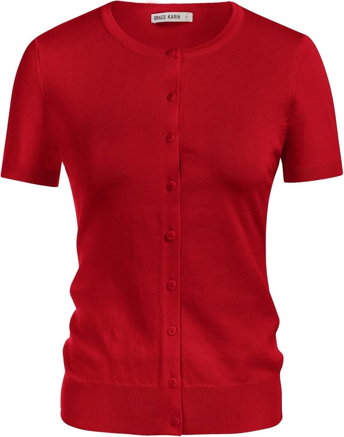 image:imageGRACE KARIN Women Short Sleeve Cardigan 2026 Summer Knitted Sweater Tops Basic Crew Neck Crop OutfitsRed