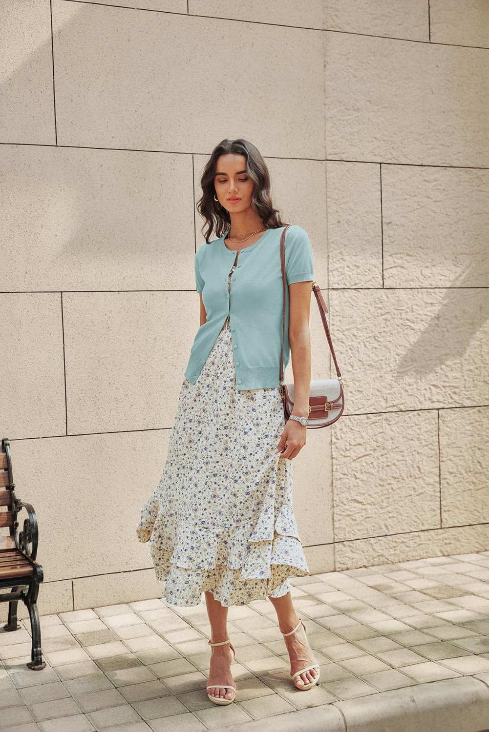 image:imageGRACE KARIN Women Short Sleeve Cardigan 2026 Summer Knitted Sweater Tops Basic Crew Neck Crop OutfitsSeafoam Blue