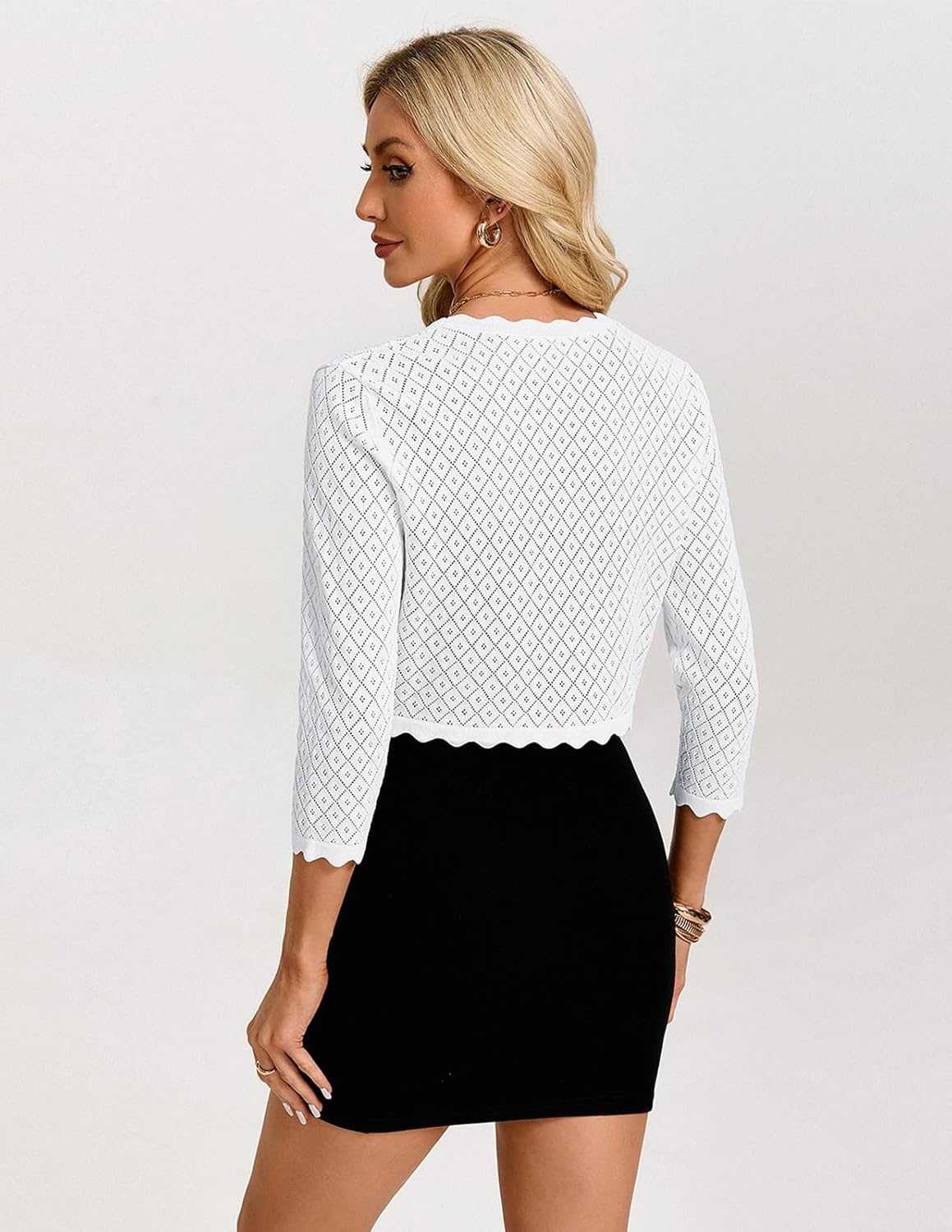 image:imageGRACE KARIN Womens 2026 Bolero Shrug 34 Sleeve Crochet Cropped Cardigan Open Front Knit Shrugs for DressesBright White