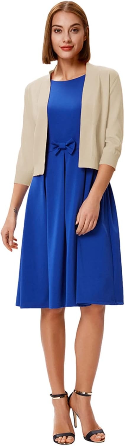 image:imageGRACE KARIN Womens 34 Sleeve Knit Cropped Cardigan Sweaters Lightweight Open Front Bolero Shrugs Sweater for DressBeige