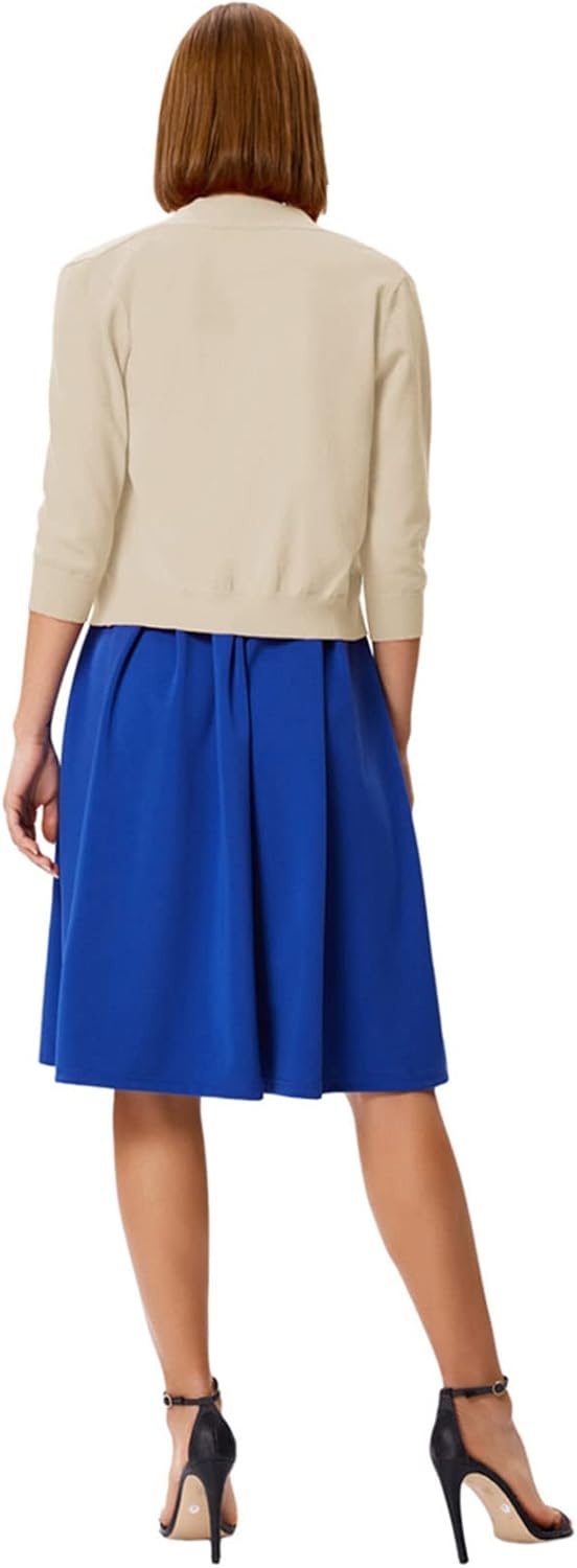 image:imageGRACE KARIN Womens 34 Sleeve Knit Cropped Cardigan Sweaters Lightweight Open Front Bolero Shrugs Sweater for DressBeige