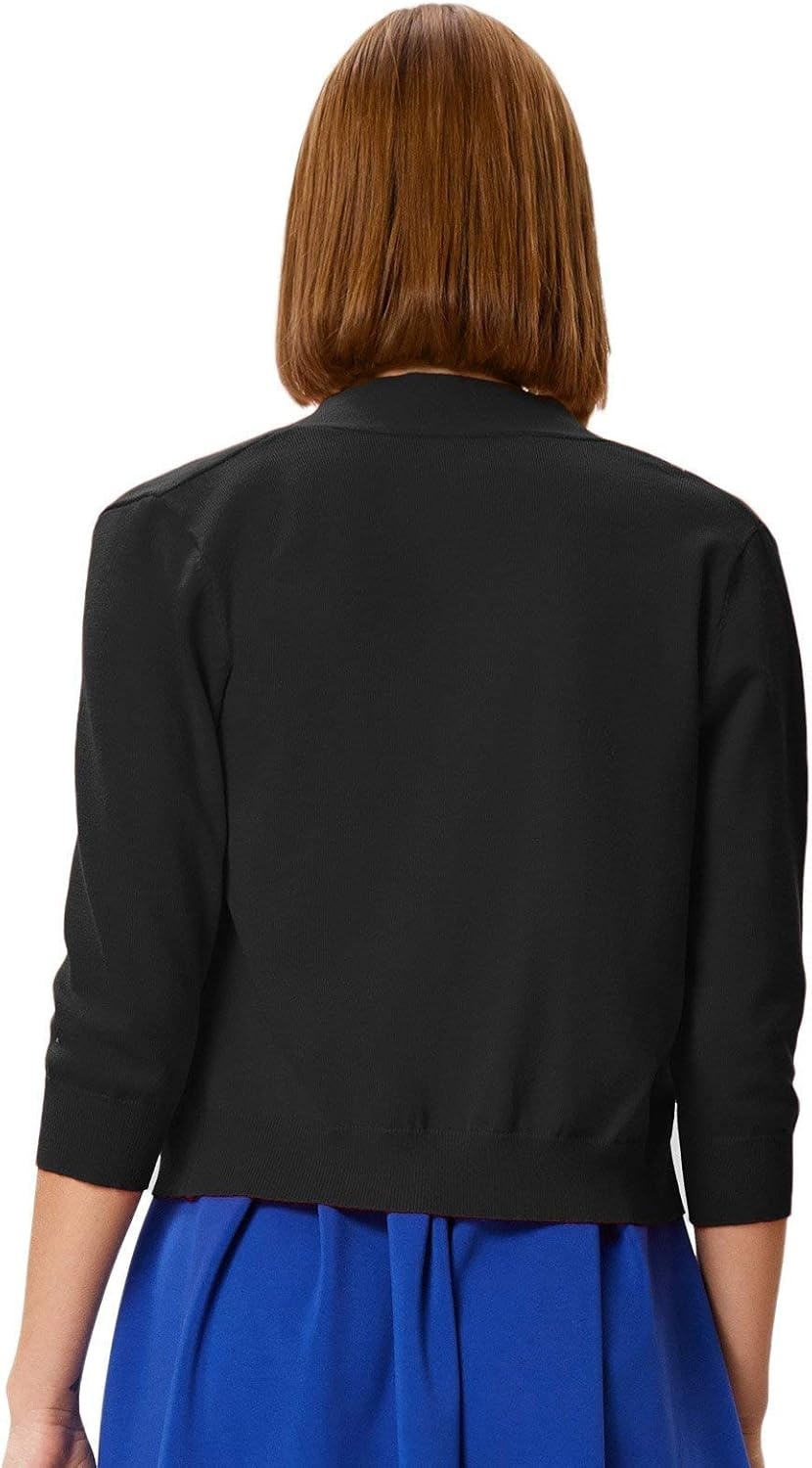image:imageGRACE KARIN Womens 34 Sleeve Knit Cropped Cardigan Sweaters Lightweight Open Front Bolero Shrugs Sweater for DressBlack