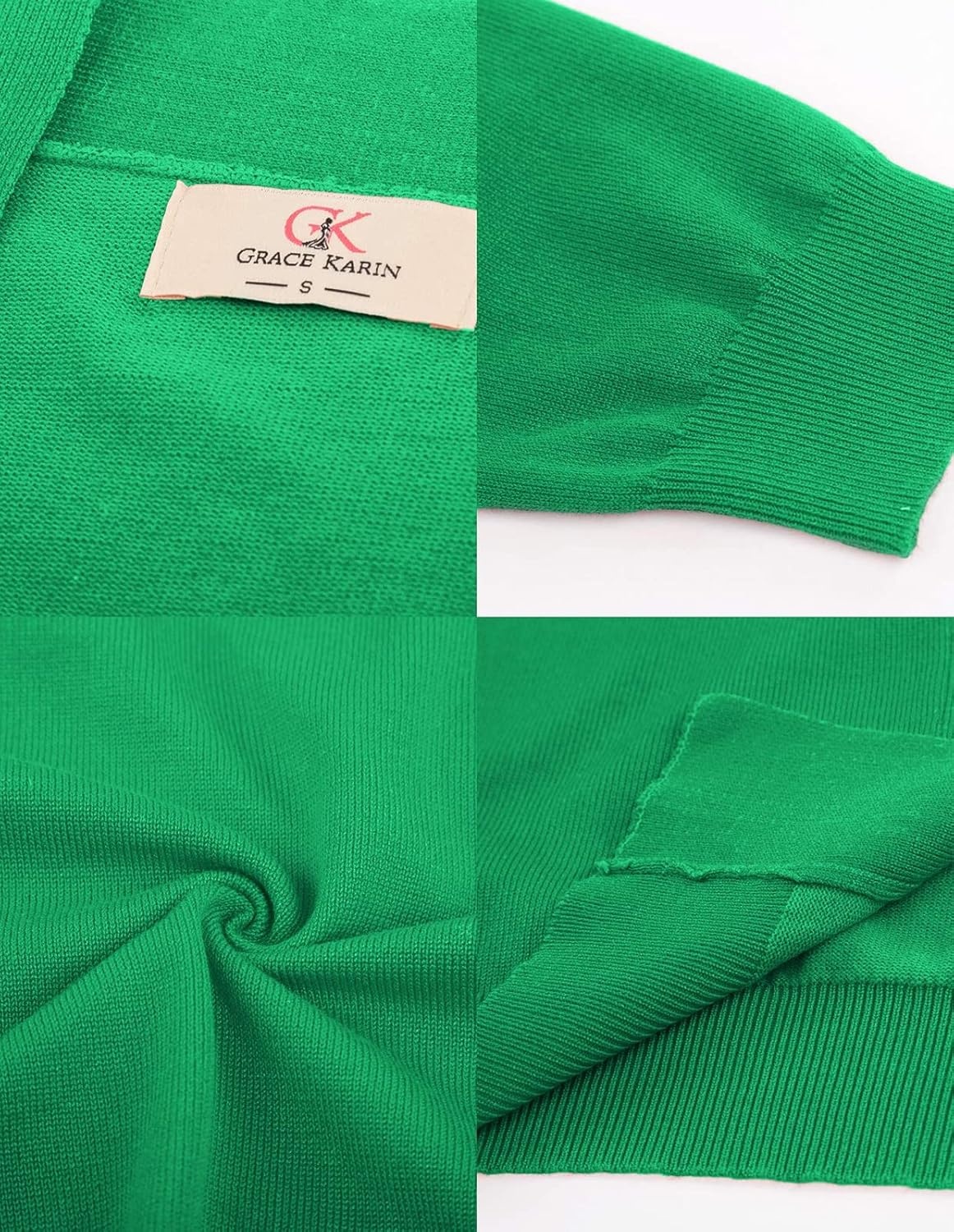 image:imageGRACE KARIN Womens 34 Sleeve Knit Cropped Cardigan Sweaters Lightweight Open Front Bolero Shrugs Sweater for DressGreen