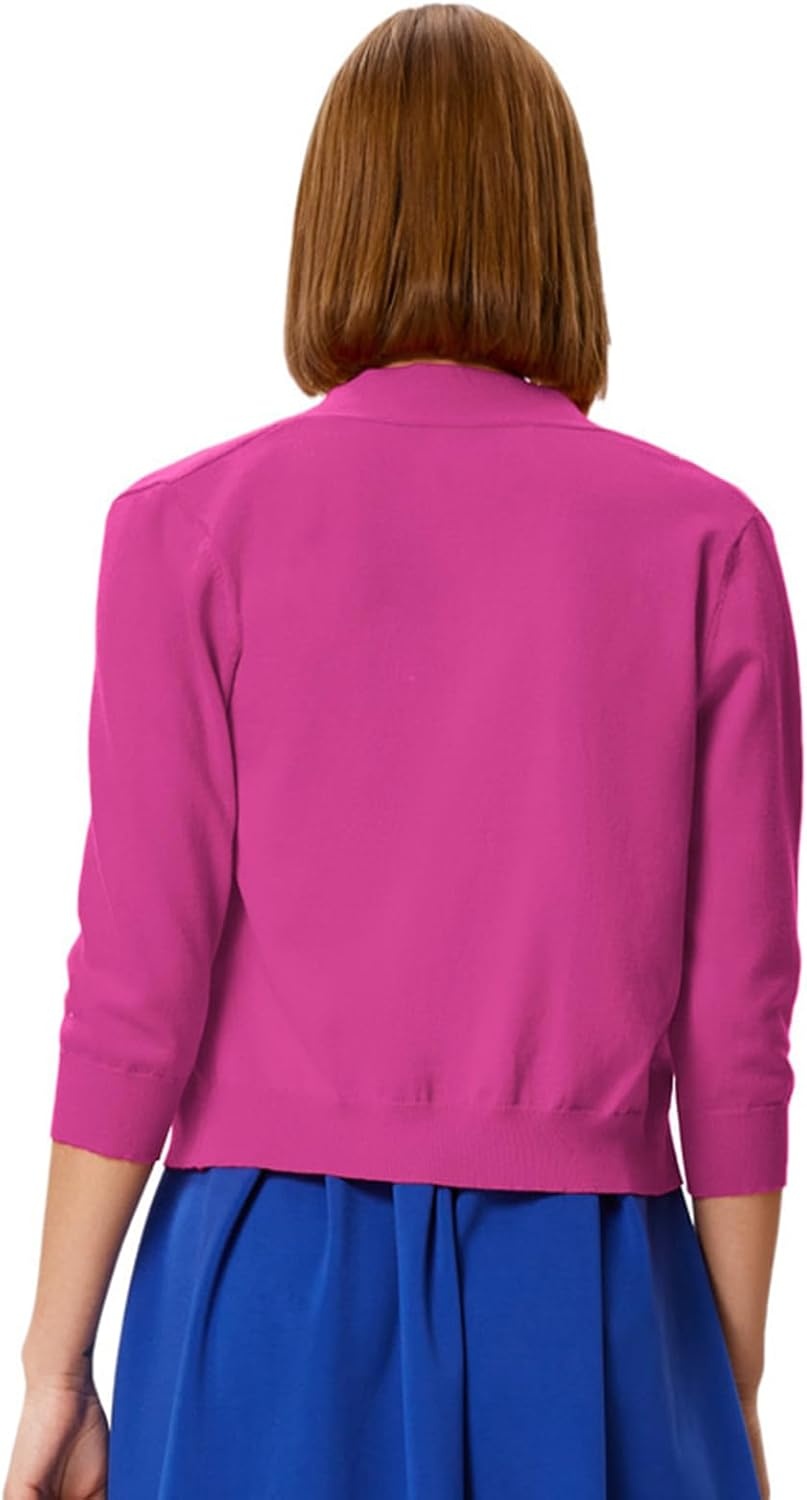 image:imageGRACE KARIN Womens 34 Sleeve Knit Cropped Cardigan Sweaters Lightweight Open Front Bolero Shrugs Sweater for DressHot Pink