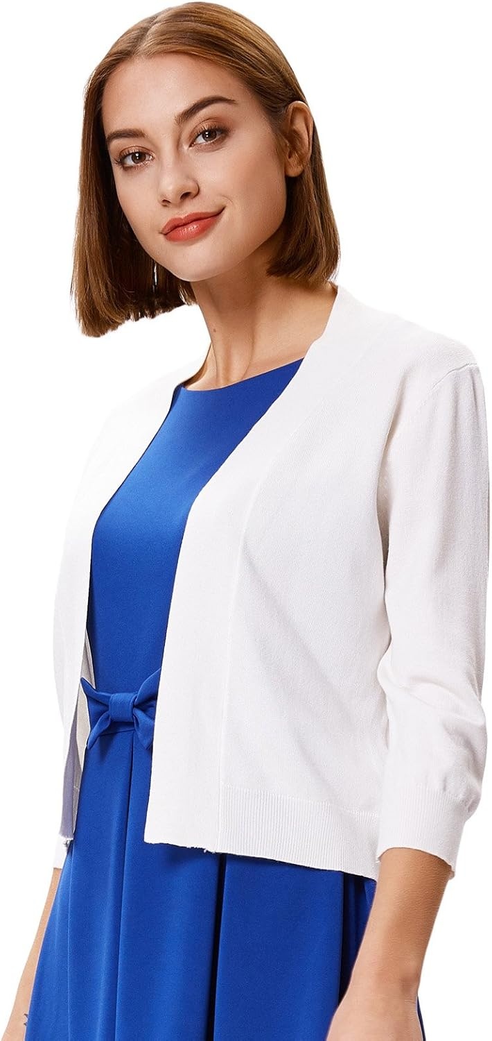 image:imageGRACE KARIN Womens 34 Sleeve Knit Cropped Cardigan Sweaters Lightweight Open Front Bolero Shrugs Sweater for DressIvory White