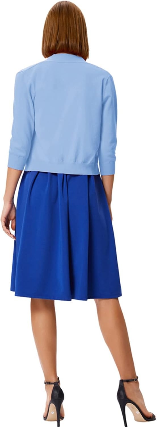 image:imageGRACE KARIN Womens 34 Sleeve Knit Cropped Cardigan Sweaters Lightweight Open Front Bolero Shrugs Sweater for DressLight Blue