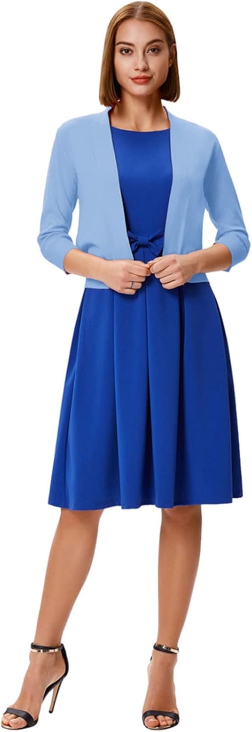 image:imageGRACE KARIN Womens 34 Sleeve Knit Cropped Cardigan Sweaters Lightweight Open Front Bolero Shrugs Sweater for DressLight Blue
