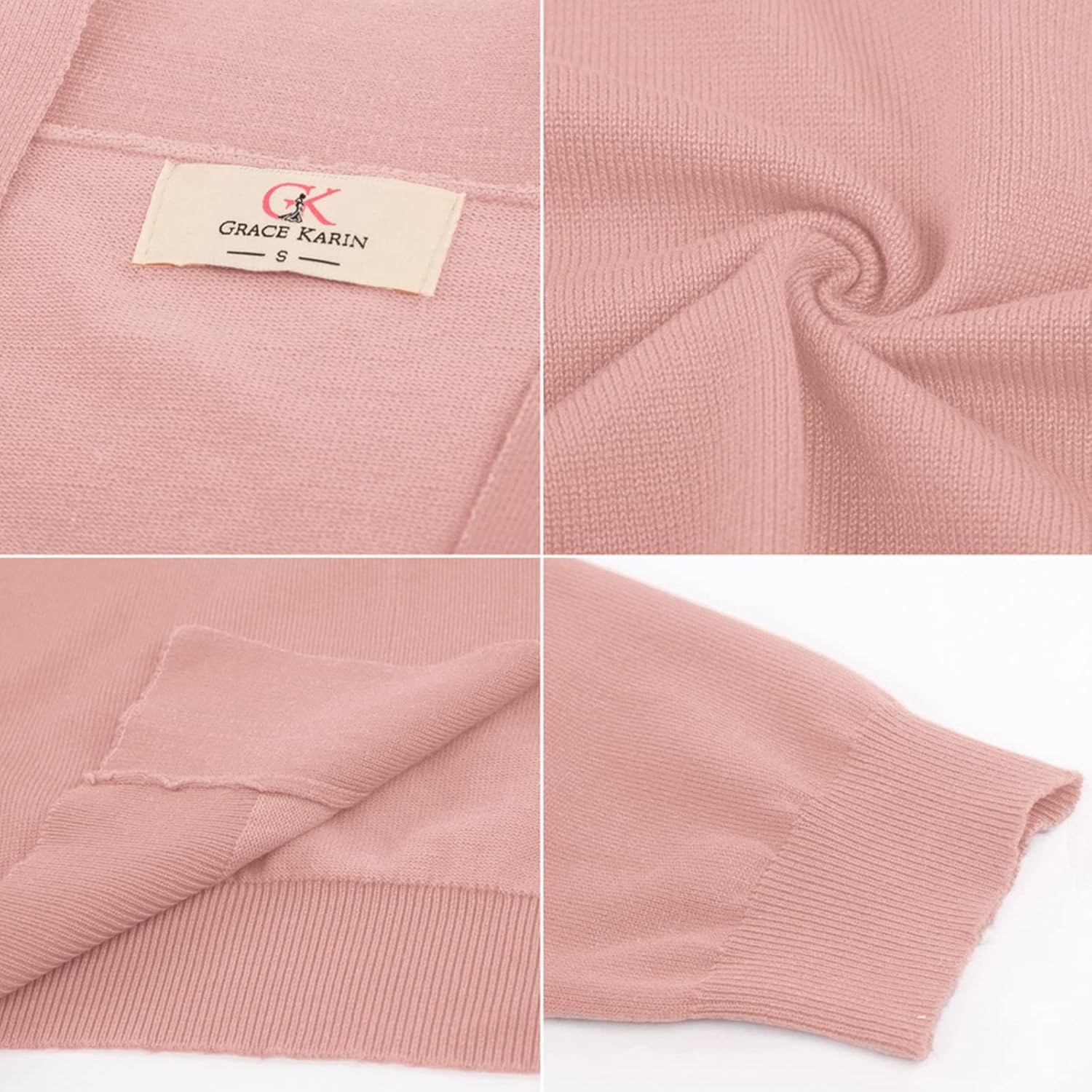 image:imageGRACE KARIN Womens 34 Sleeve Knit Cropped Cardigan Sweaters Lightweight Open Front Bolero Shrugs Sweater for DressLight Pink