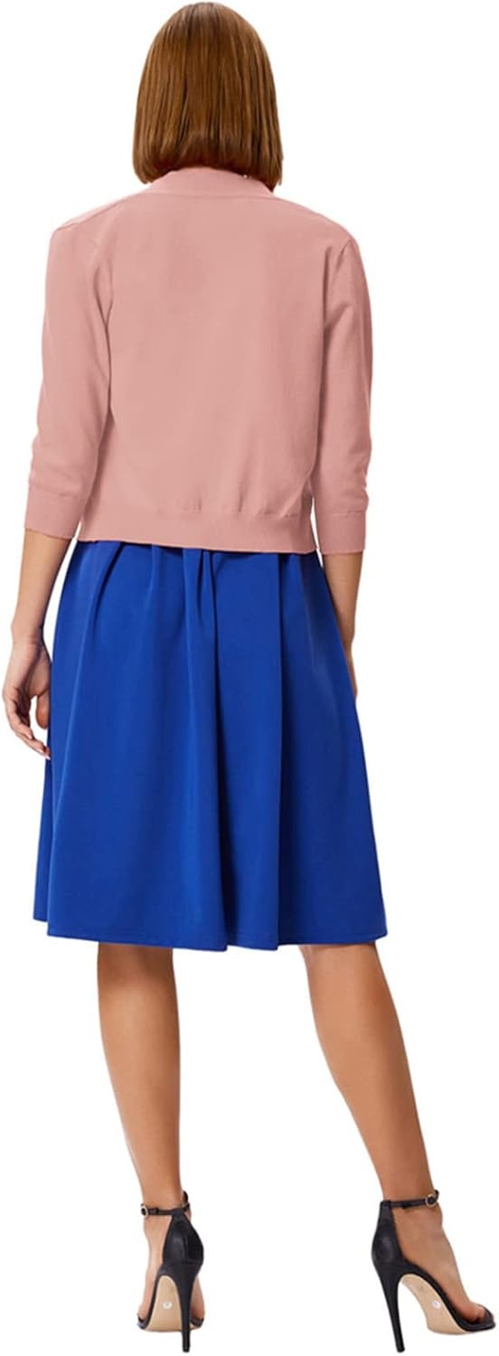 image:imageGRACE KARIN Womens 34 Sleeve Knit Cropped Cardigan Sweaters Lightweight Open Front Bolero Shrugs Sweater for DressLight Pink
