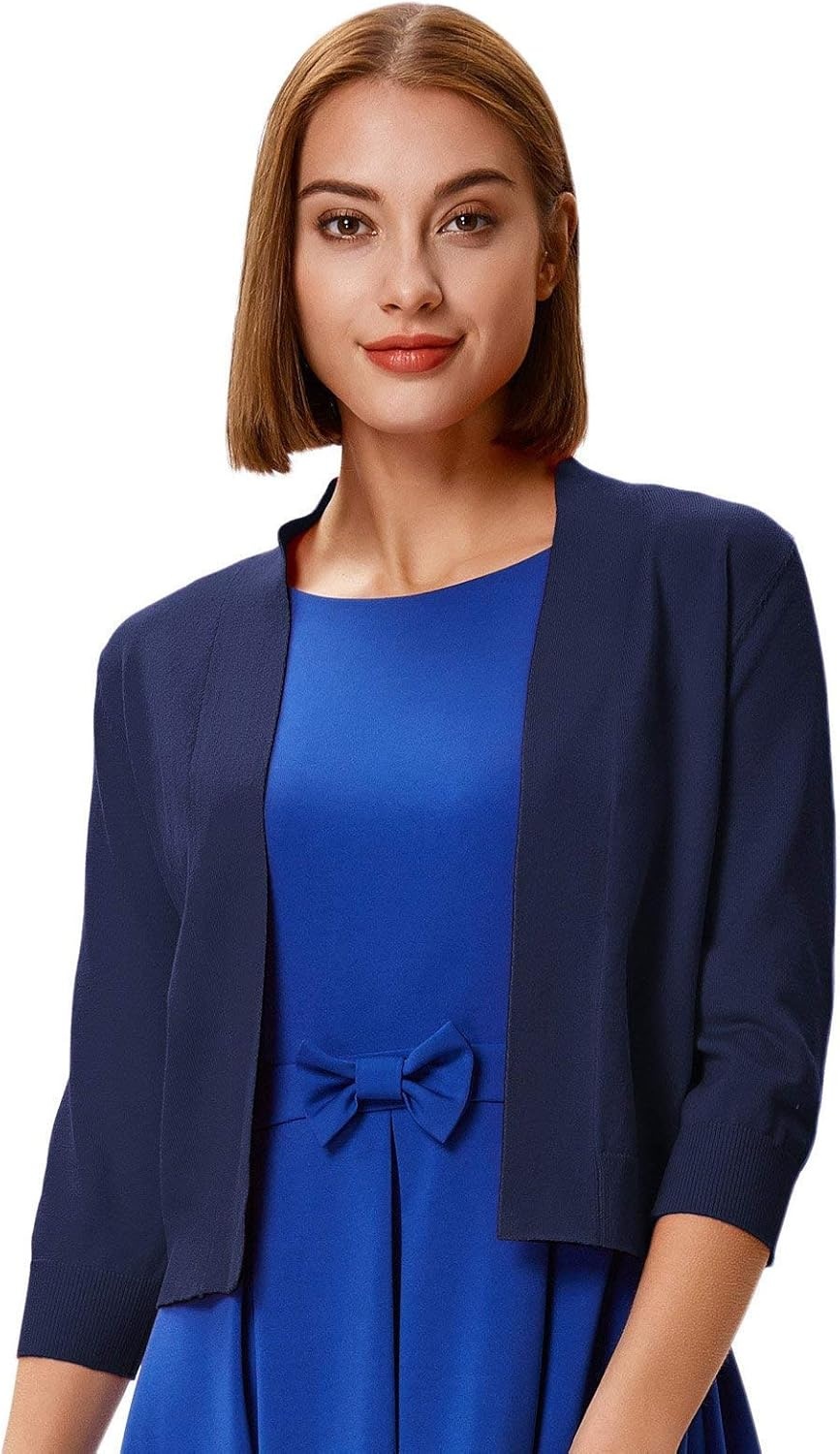 image:imageGRACE KARIN Womens 34 Sleeve Knit Cropped Cardigan Sweaters Lightweight Open Front Bolero Shrugs Sweater for DressNavy Blue