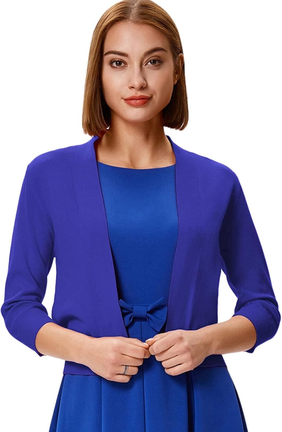 image:imageGRACE KARIN Womens 34 Sleeve Knit Cropped Cardigan Sweaters Lightweight Open Front Bolero Shrugs Sweater for DressSapphire Blue