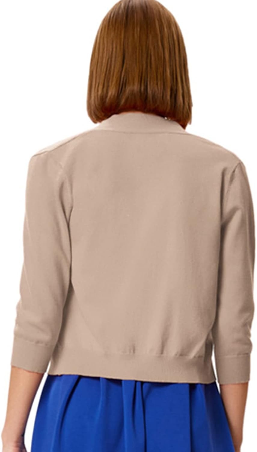 image:imageGRACE KARIN Womens 34 Sleeve Knit Cropped Cardigan Sweaters Lightweight Open Front Bolero Shrugs Sweater for DressTan