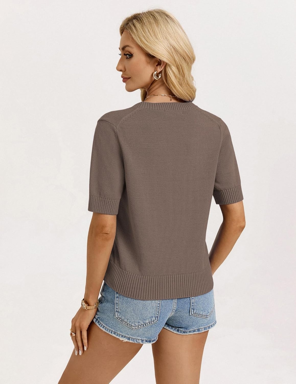 image:imageGRACE KARIN Womens Casual Short Sleeve Cardigan Lightweight Summer Cardigan Sweater 2026 Button Up Cropped Shrug SweaterBrown