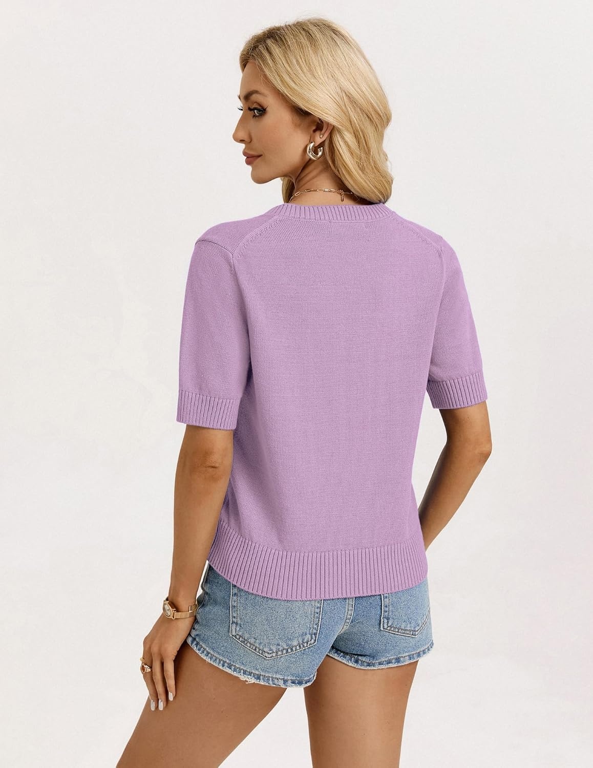 image:imageGRACE KARIN Womens Casual Short Sleeve Cardigan Lightweight Summer Cardigan Sweater 2026 Button Up Cropped Shrug SweaterLight Purple
