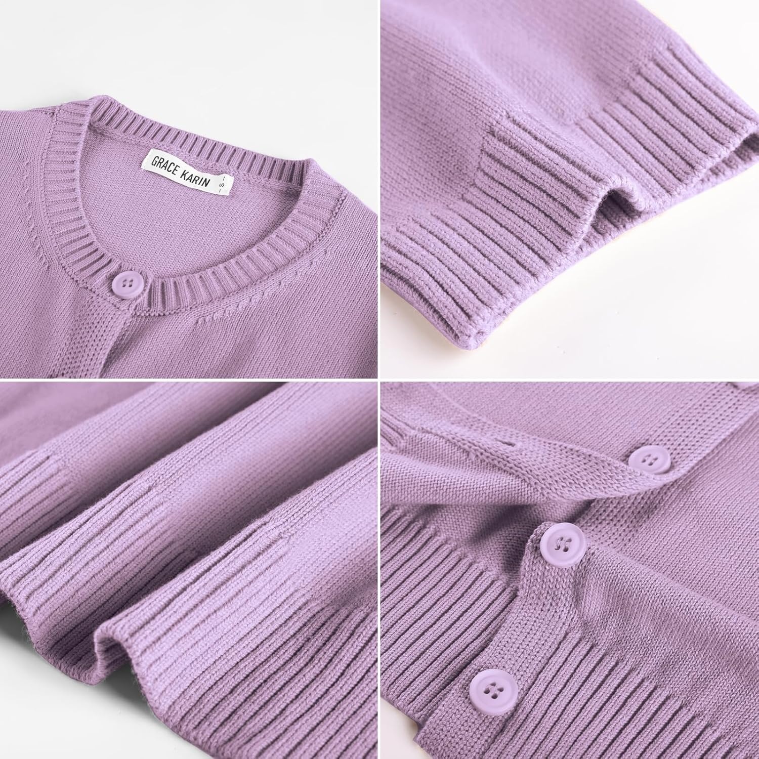 image:imageGRACE KARIN Womens Casual Short Sleeve Cardigan Lightweight Summer Cardigan Sweater 2026 Button Up Cropped Shrug SweaterLight Purple