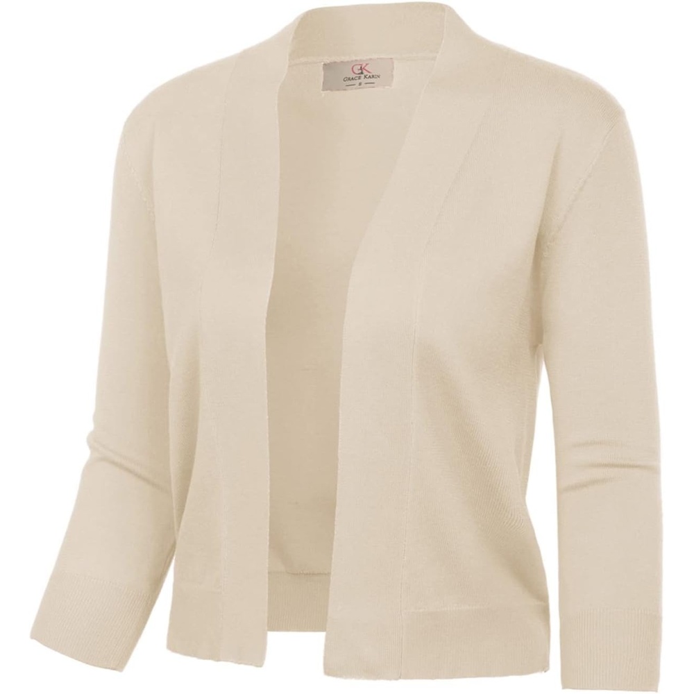 image:imageGRACE KARIN Womens 34 Sleeve Knit Cropped Cardigan Sweaters Lightweight Open Front Bolero Shrugs Sweater for DressBeige