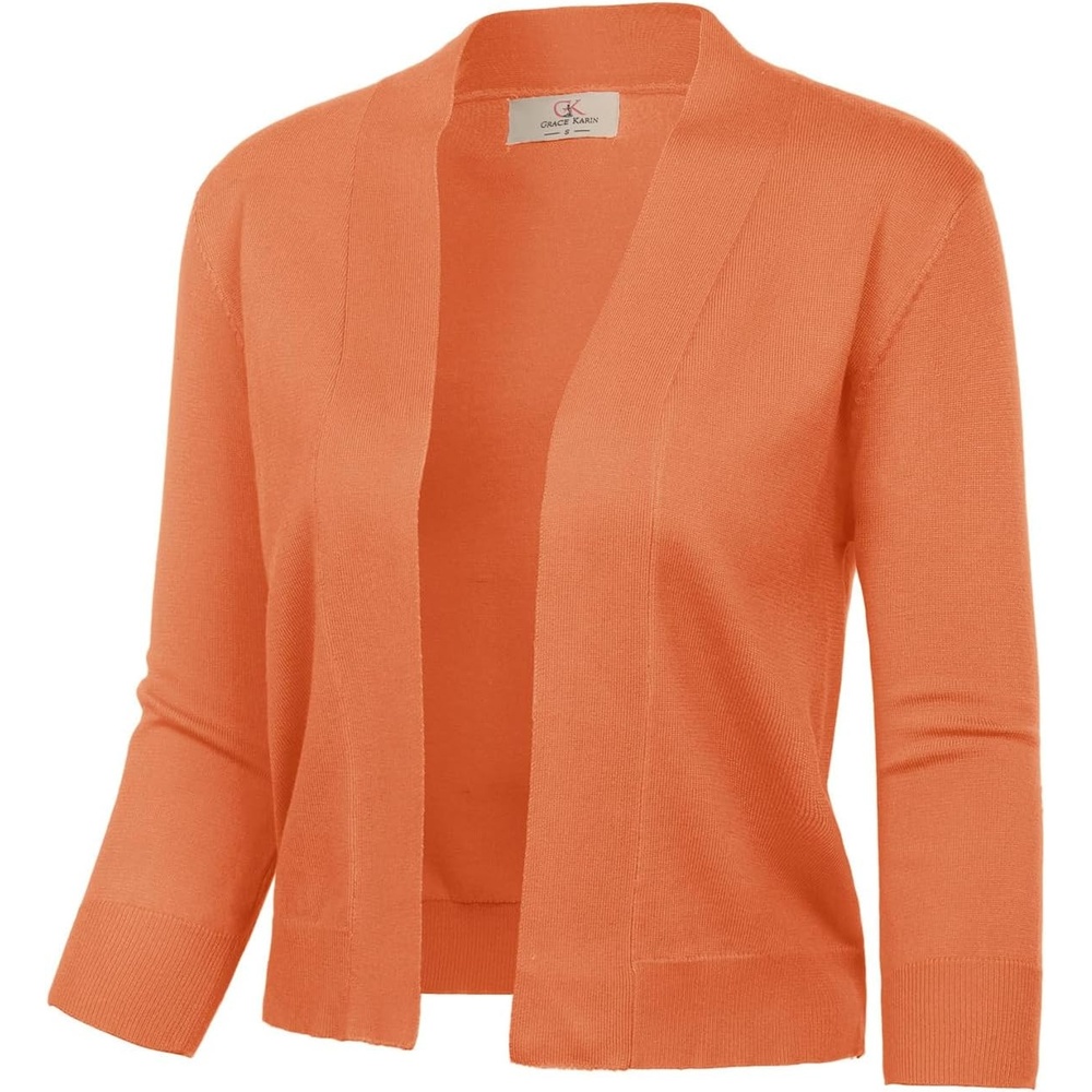 image:imageGRACE KARIN Womens 34 Sleeve Knit Cropped Cardigan Sweaters Lightweight Open Front Bolero Shrugs Sweater for DressBrightorange