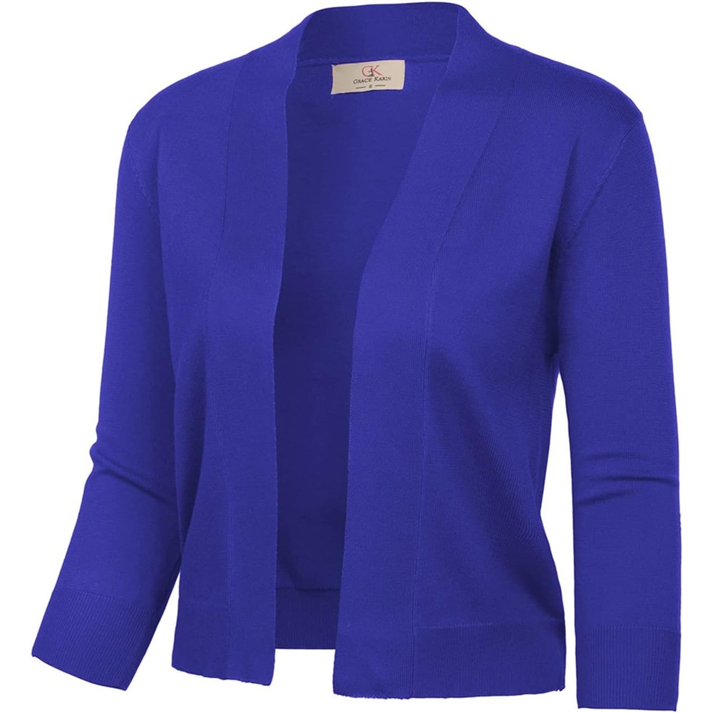 image:imageGRACE KARIN Womens 34 Sleeve Knit Cropped Cardigan Sweaters Lightweight Open Front Bolero Shrugs Sweater for DressSapphire Blue