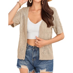 GRACE KARIN 2026 Women’s Short Sleeve V Neck Cardigans Sweaters Open Front Knit Crochet Button Bolero Shrugs Tops(Apricot)