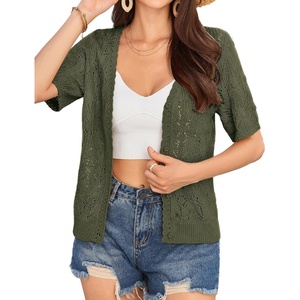 GRACE KARIN 2026 Women’s Short Sleeve V Neck Cardigans Sweaters Open Front Knit Crochet Button Bolero Shrugs Tops(Army Green)