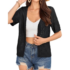 GRACE KARIN 2026 Women’s Short Sleeve V Neck Cardigans Sweaters Open Front Knit Crochet Button Bolero Shrugs Tops(Black)