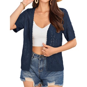GRACE KARIN 2026 Women’s Short Sleeve V Neck Cardigans Sweaters Open Front Knit Crochet Button Bolero Shrugs Tops(Dark Blue)