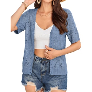 GRACE KARIN 2026 Women’s Short Sleeve V Neck Cardigans Sweaters Open Front Knit Crochet Button Bolero Shrugs Tops(Gray Blue)