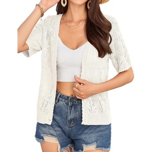 GRACE KARIN 2026 Women’s Short Sleeve V Neck Cardigans Sweaters Open Front Knit Crochet Button Bolero Shrugs Tops(Ivory White)