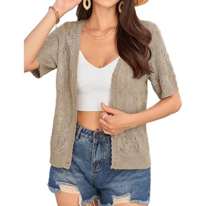 GRACE KARIN 2026 Women’s Short Sleeve V Neck Cardigans Sweaters Open Front Knit Crochet Button Bolero Shrugs Tops(Khaki)