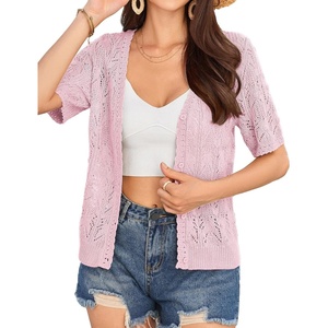 GRACE KARIN 2026 Women’s Short Sleeve V Neck Cardigans Sweaters Open Front Knit Crochet Button Bolero Shrugs Tops(Light Pink)