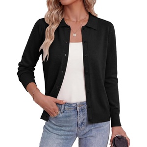 GRACE KARIN Cardigan Sweaters for Women Lightweight Trendy Long Sleeve Cardigans Lapel Collar Button Down Knit Tops(Black)