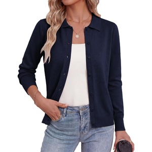 GRACE KARIN Cardigan Sweaters for Women Lightweight Trendy Long Sleeve Cardigans Lapel Collar Button Down Knit Tops(Navy Blue)