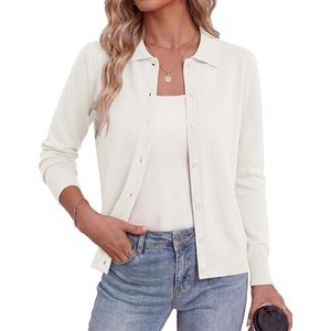 GRACE KARIN Cardigan Sweaters for Women Lightweight Trendy Long Sleeve Cardigans Lapel Collar Button Down Knit Tops(White)