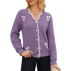 GRACE KARIN Flower Sweater Cardigan for Women, Button Down Long Sleeve Cardigans, Embroidered Open Front Jacket(Purple)