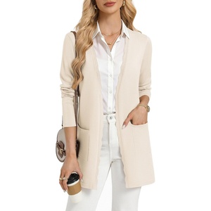 GRACE KARIN Long Cardigan Sweater for Women Lightweight Cardigans Business Casual Open Front Spring Outfits with Pockets(Beige)