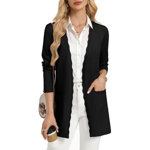 GRACE KARIN Long Cardigan Sweater for Women Lightweight Cardigans Business Casual Open Front Spring Outfits with Pockets(Black)