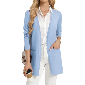 GRACE KARIN Long Cardigan Sweater for Women Lightweight Cardigans Business Casual Open Front Spring Outfits with Pockets(Light Blue)