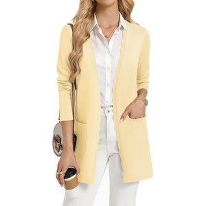 GRACE KARIN Long Cardigan Sweater for Women Lightweight Cardigans Business Casual Open Front Spring Outfits with Pockets(Light Yellow)