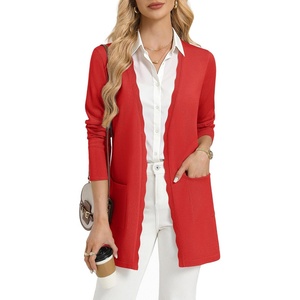 GRACE KARIN Long Cardigan Sweater for Women Lightweight Cardigans Business Casual Open Front Spring Outfits with Pockets(Red)
