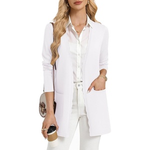 GRACE KARIN Long Cardigan Sweater for Women Lightweight Cardigans Business Casual Open Front Spring Outfits with Pockets(White)