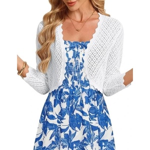 GRACE KARIN Womens 2026 Bolero Shrug 3/4 Sleeve Crochet Cropped Cardigan Open Front Knit Shrugs for Dresses(Bright White)