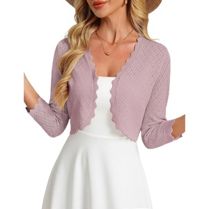 GRACE KARIN Womens 2026 Bolero Shrug 3/4 Sleeve Crochet Cropped Cardigan Open Front Knit Shrugs for Dresses(Light Purple)