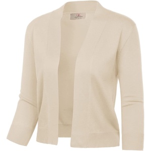 GRACE KARIN Womens 3/4 Sleeve Knit Cropped Cardigan Sweaters Lightweight Open Front Bolero Shrugs Sweater for Dress(Beige)