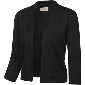 GRACE KARIN Womens 3/4 Sleeve Knit Cropped Cardigan Sweaters Lightweight Open Front Bolero Shrugs Sweater for Dress(Black)