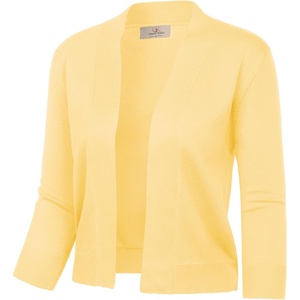 GRACE KARIN Womens 3/4 Sleeve Knit Cropped Cardigan Sweaters Lightweight Open Front Bolero Shrugs Sweater for Dress(Butter Yellow)