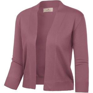 GRACE KARIN Womens 3/4 Sleeve Knit Cropped Cardigan Sweaters Lightweight Open Front Bolero Shrugs Sweater for Dress(Dusty Rose)